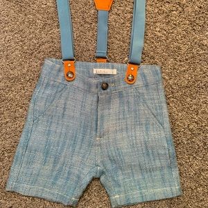 Kidichic light blue dress shorts with suspenders 3T